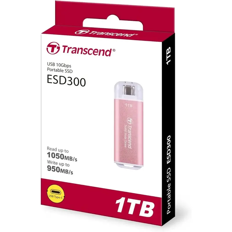 Внешний накопитель SSD Transcend ESD300C 1TB, USB 3.2, розовый