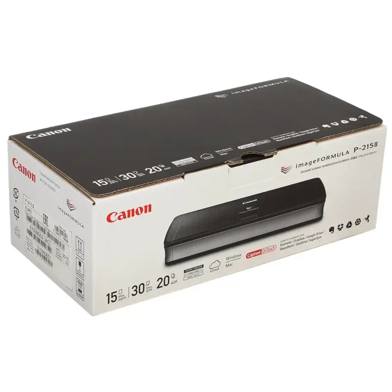 Документ сканер Canon P-215II, цветной, двухсторонний, 15 стр./мин, ADF 20, USB 2.0/3.0, A4 (PC+Mac)