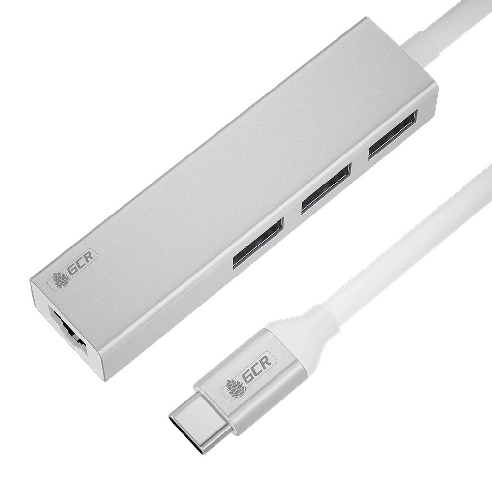 USB Разветвитель/сетевая карта внешняя Greenconnect GCR-54603, серебристый