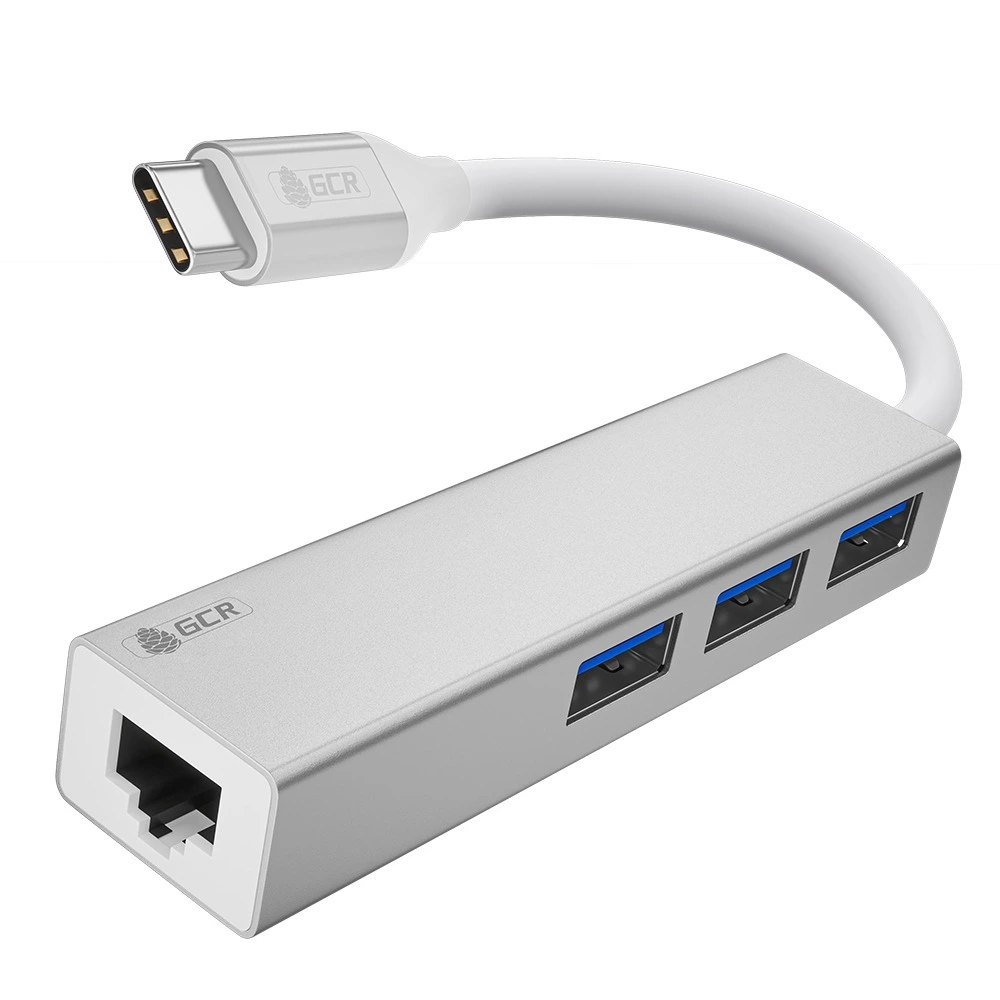 USB Разветвитель/сетевая карта внешняя Greenconnect GCR-54603, серебристый